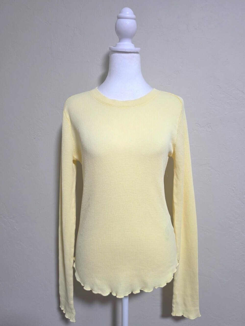 We The Free Easy Does It Tender Yellow Long Sleeve Tee, M, NWOT Boho Waffle Knit - Picture 5 of 16